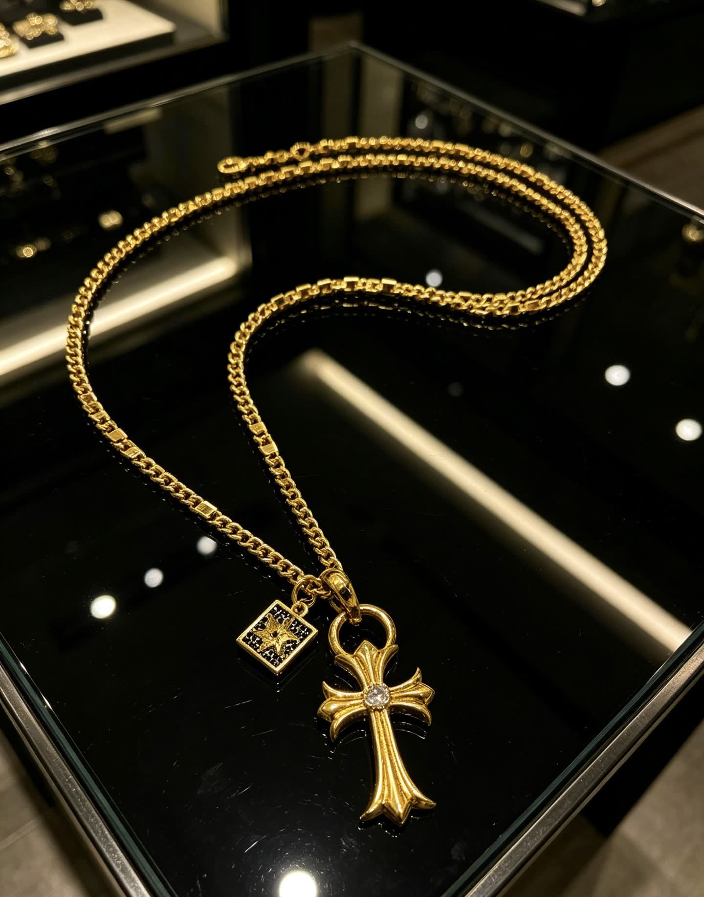 Chrome Hearts Gold-Plated Cross Pendant Necklace